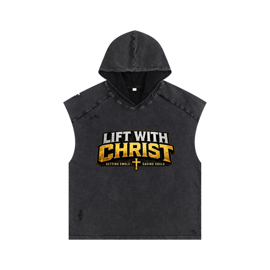 Lift With Christ Snow Washed Boxy Hooded Tank Top
