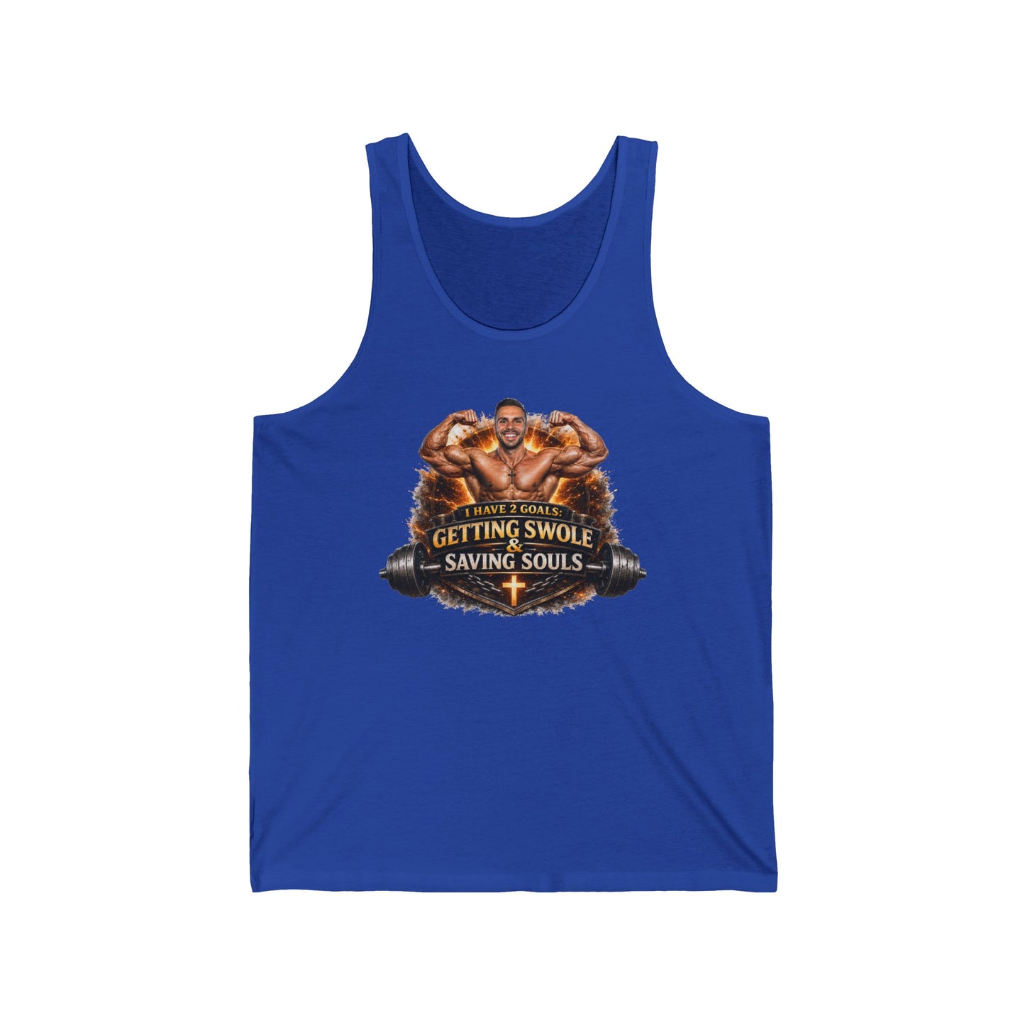 Christian Gym Tank Top — "Getting Swole Saving Souls" Muscle Faith Workout Tank