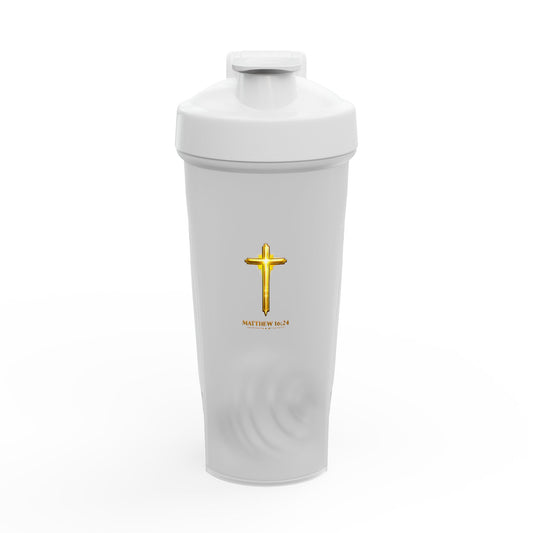 Christian Cross Protein Shaker Bottle – Gold Cross Fitness Shaker