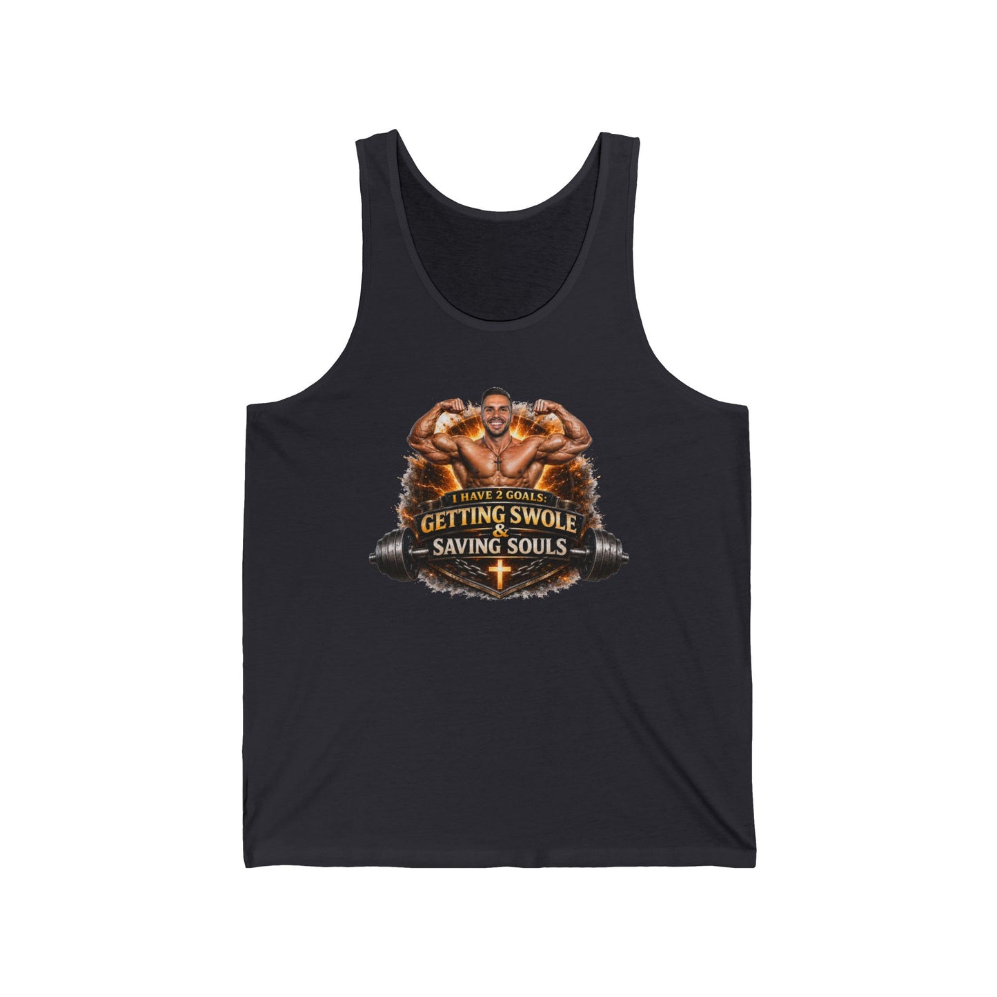 Christian Gym Tank Top — "Getting Swole Saving Souls" Muscle Faith Workout Tank