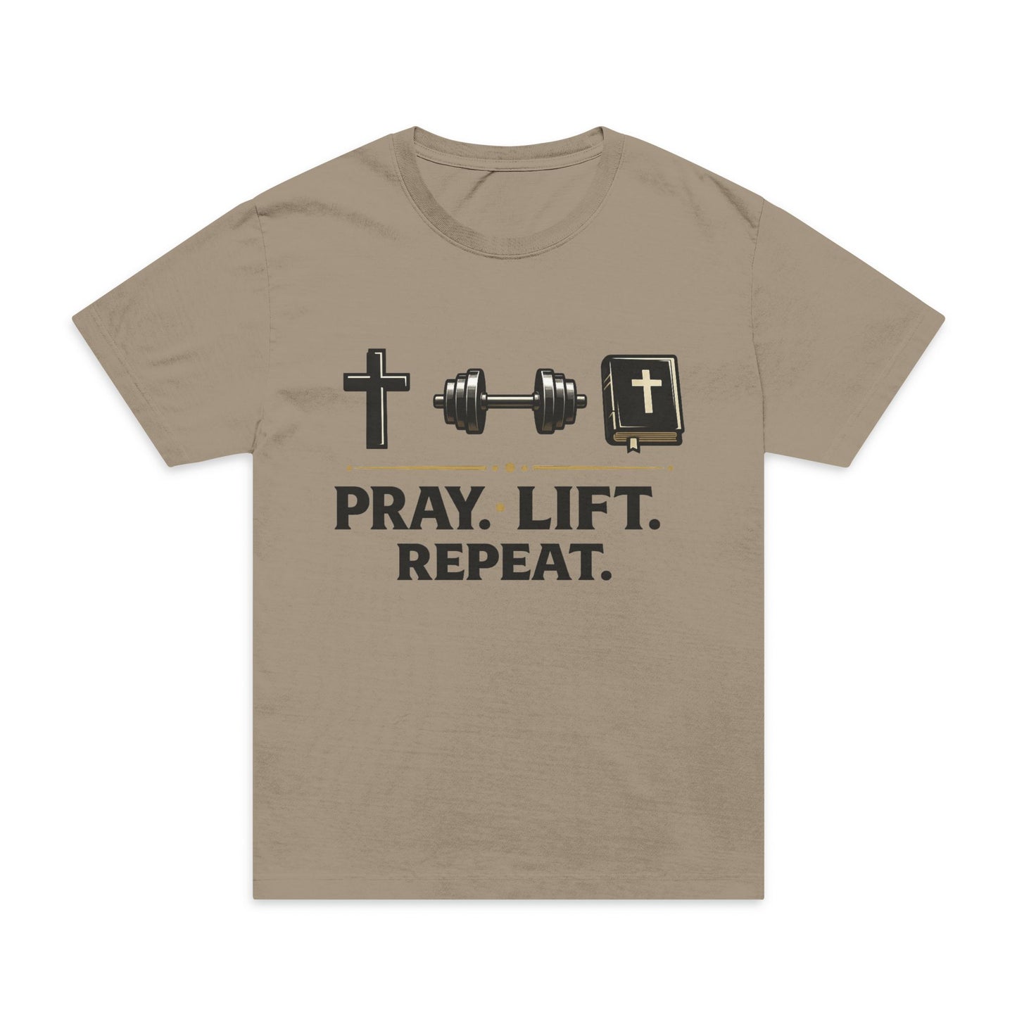 Pray. Lift. Repeat. T-Shirt — Christian Fitness Workout Tee